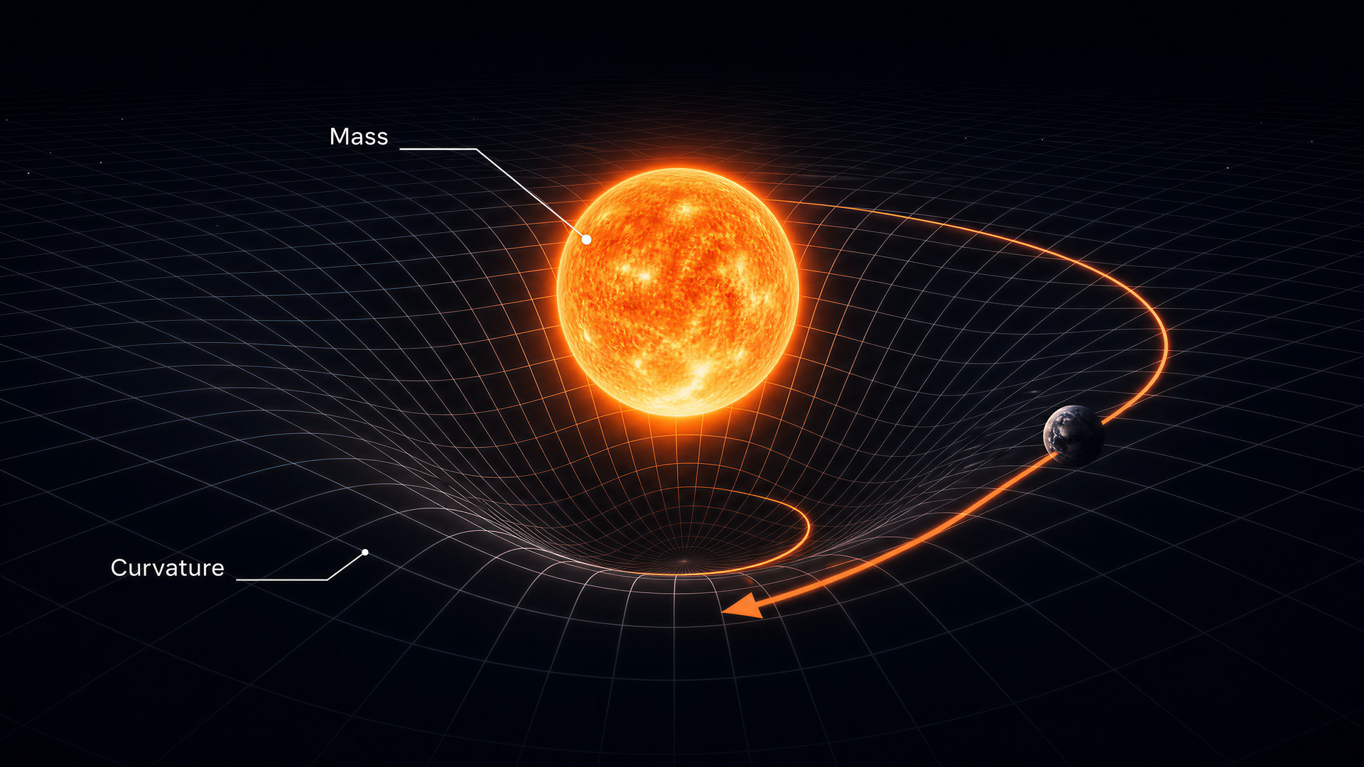 Spacetime curvature — mass bending the fabric of space