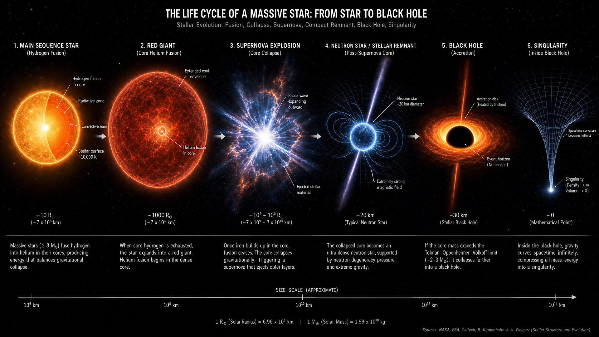 The life cycle of a massive star: from main sequence to black hole singularity